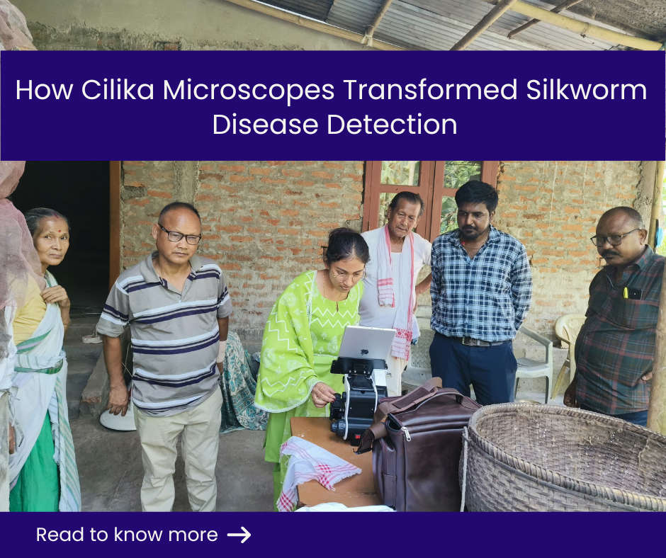 Cilika digital Microscope in action during silkworm disease detection